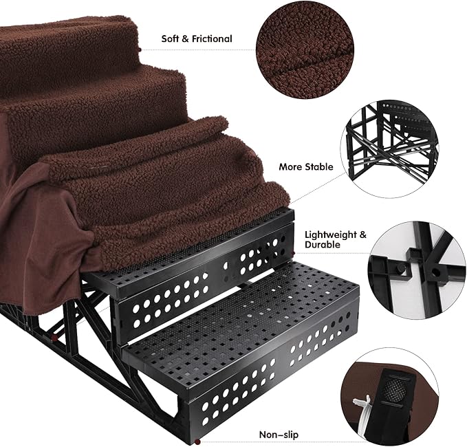 Topmart Plastic Dog Stairs 5 Tiers, Pet Steps/Ladder for Couch/Bed, Non-Slip, Cat Dog Stairs for Old/Injured/Short-Legged Pets
