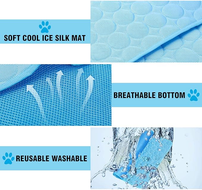 Dog Cooling Mat, Pet Dog Self Cool Pad, Ice Silk Washable Summer Cooled Mat for Dogs Cats, Kennels, Crates and Beds