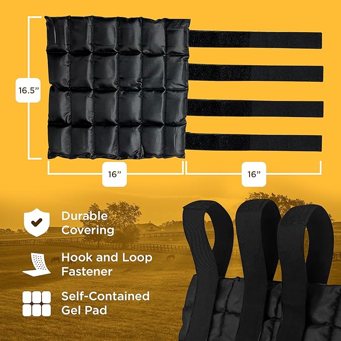 Prairie Horse Supply - Durable Nylon Ice Boots for Horses & Ponies - Cold Therapy Gel Boot Wrap for Hock, Ankle, Knee, Legs, Hooves One Size - Black Flexible Straps, Skid & Shipping Boots - (Black)