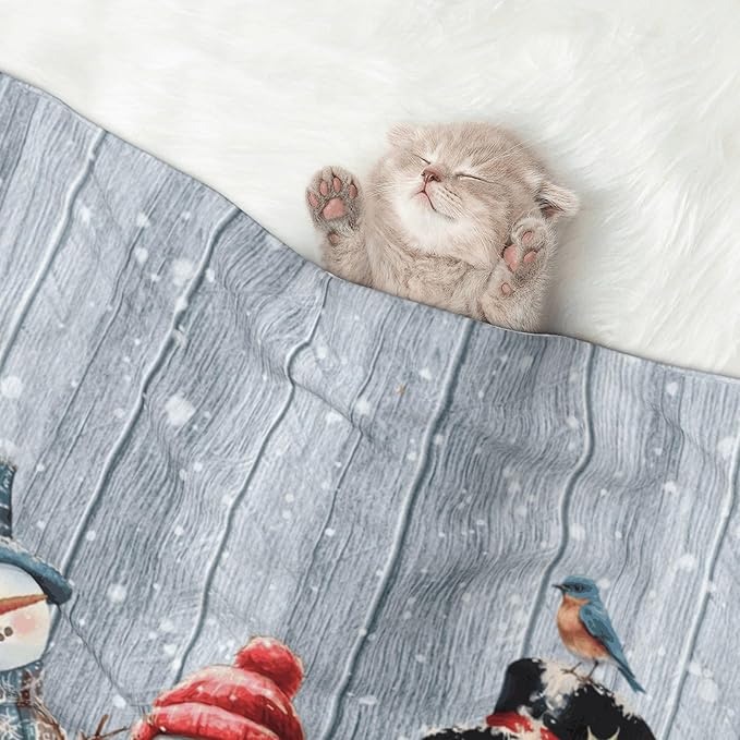 Winter Snowman Throw Blanket - Wodden Blanket for Dog Cat Snowy Pet Blankets 40x30 for Couch Sofa Bed