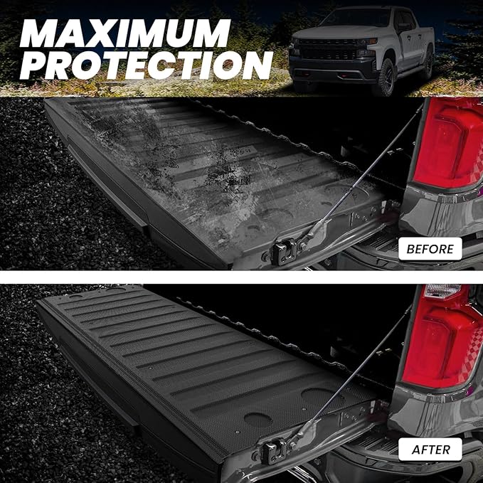 LASFIT Truck Tailgate Mat 2019-2026 for Chevrolet Chevy Silverado & GMC Sierra 1500 (Not Fit Multipro Tailgate), All Weather TPE Tailgate Protector Liner Replacement (Not Fit Drop-in Liners)