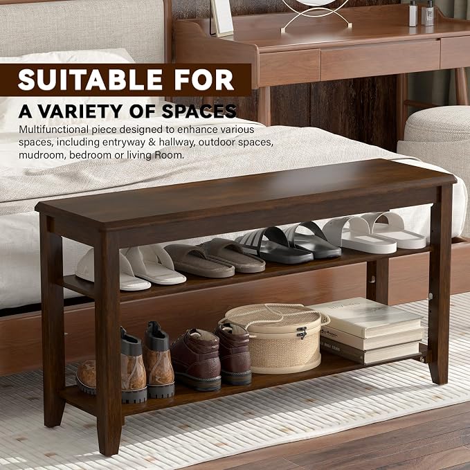 Shoe Bench Storage Rubberwood, Entryway Bench