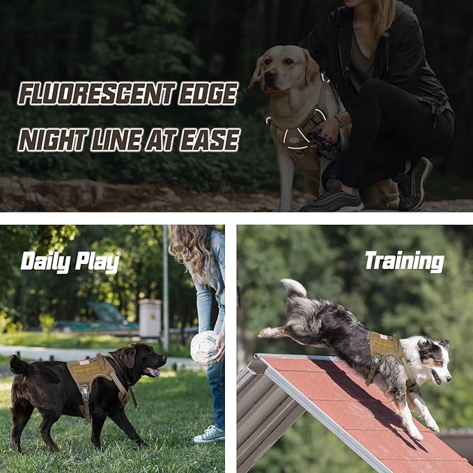 AUROTH Tactical Dog Harness for Small Medium Dogs No Pull Adjustable Pet Harness Reflective Working Training Easy Control Pet Vest Military Service Dog Harnesses Army Yellow S