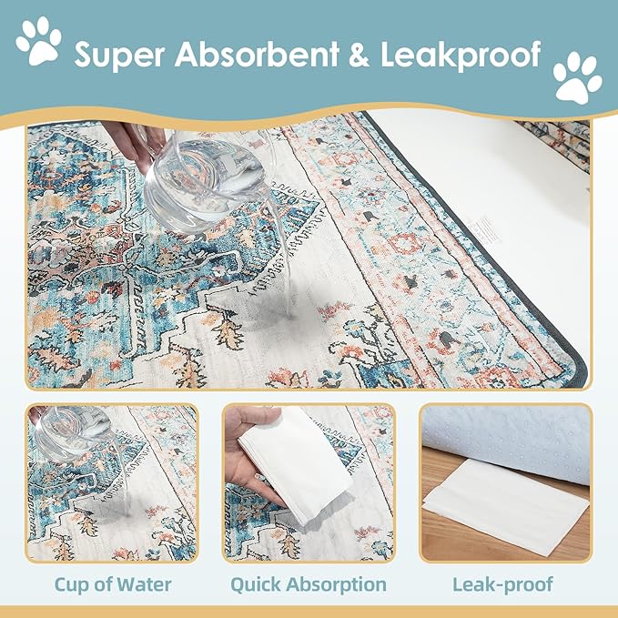 Washable Pee Pad for Dogs Extra Large, 72" x 72" Reusable Puppy Pads Waterproof Dog Rugs, Super Absorbent, Leakproof, Dog Crate Pad, Playpen Mat, Whelping Pads, Blue Medallion