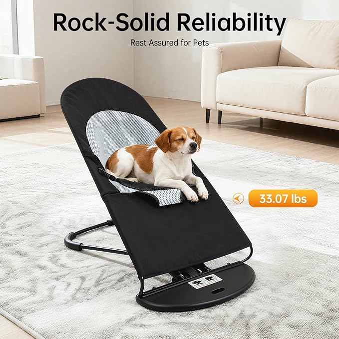 Pet Rocker Bed,Portable Pet Rocking Chair,Foldable Dog Bed,Washable Cat Cot,3-Position Height Adjustable for Cats Dogs up to 33 lbs (Black)