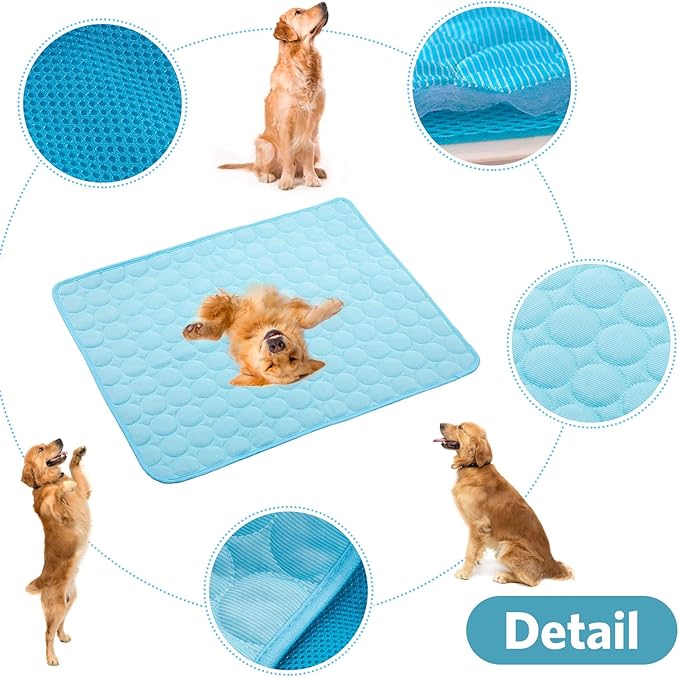 SHEJIZE Dog Cooling Mat Dog Cooling Pad Self Cooling Blanket, Washable Cooling Mat for Dogs, Pet Cooling Mat Keeps Pets Cool in Summer Heat, Resuable Fabric Cooling Mat (Blue, 59x39inch)