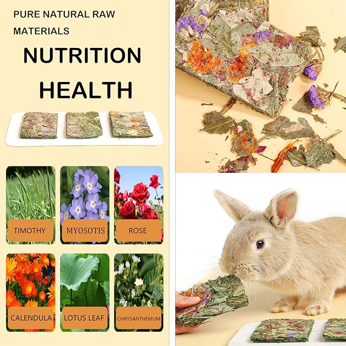 Rabbit Toys 20 Pack Bunny Toys Bunny Chew Toy Guinea Pig Treats Timothy Hay Toy Chips with Herbal Flowers Timothy Hay Grass Hamster Snacks Chinchillas Gerbils for Small Animals Teeth