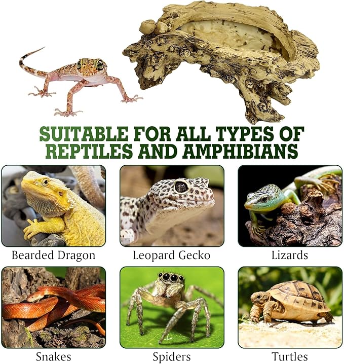 Hamiledyi Gecko Tank Accessories Reptile Hide Cave Resin Bark Reptile Hideouts Simulation Tree Trunk Hideout Terrarium Decor for Hermit Crabs Leopard Gecko Lizard Bearded Dragon (11.81" L x 4.72" H)