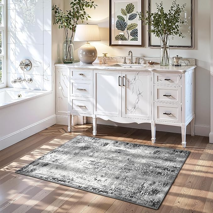 2x5 Grey Rug Runners for Hallways Kitchen Runner Rug Non Slip Washable Black