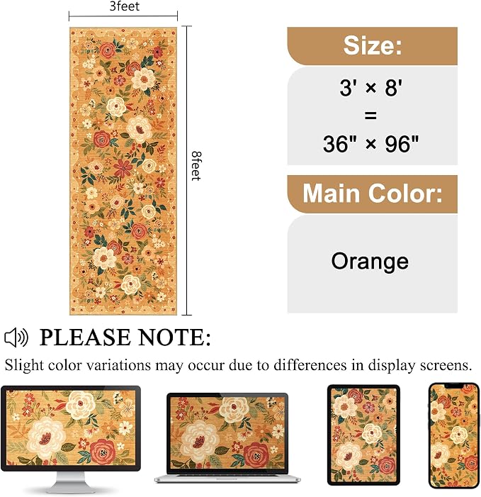 DUKINO 3x8 Runner Rug, Washable Rug