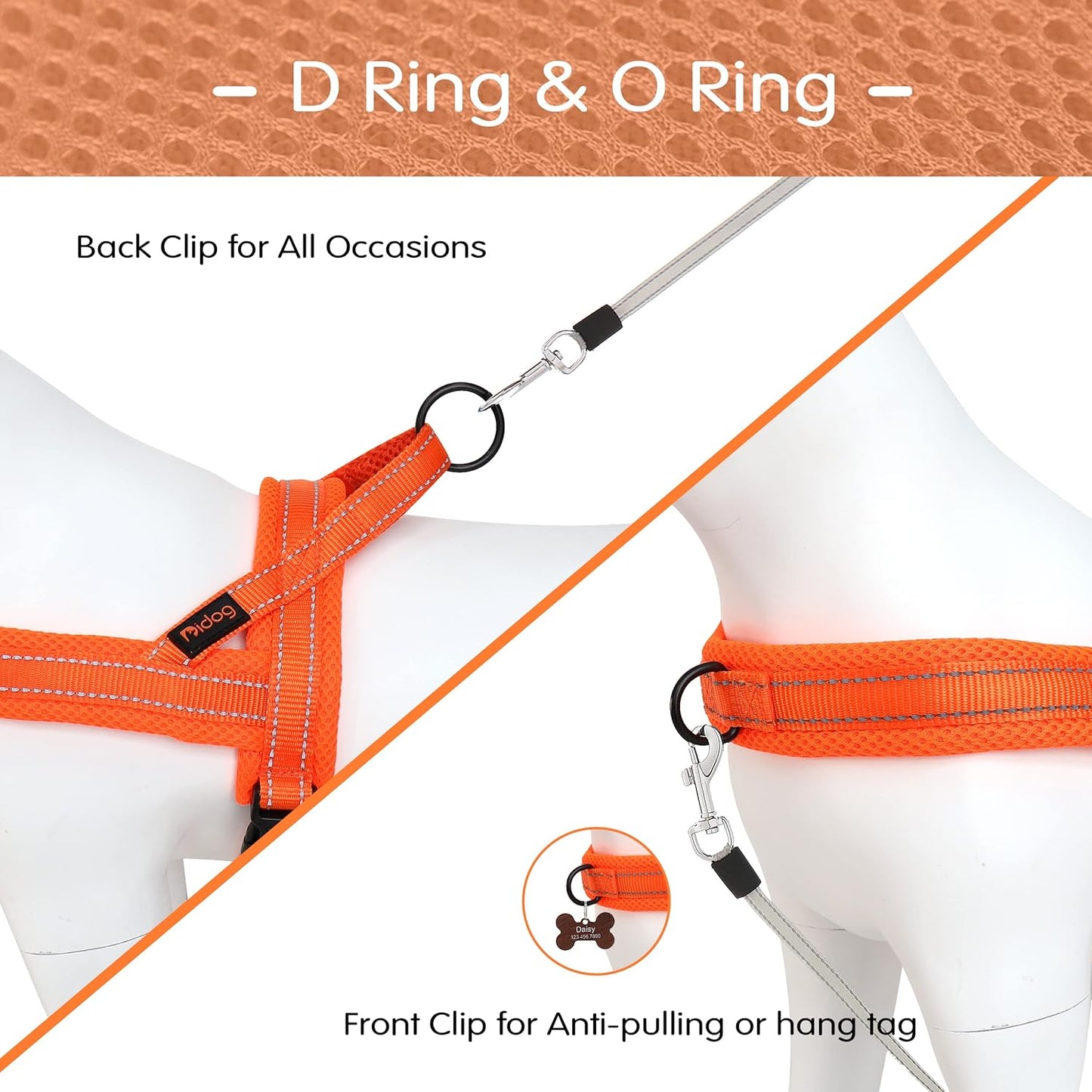 Didog No Pull Dog Harness with Soft Mesh Padded,Reflective & Quick Fit Light Weight Dog Strap Vest Harness,Easy for Walking Training (S:Chest 18-22", Orange)