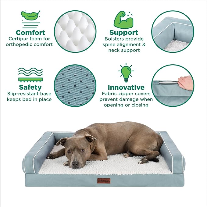 Furhaven Orthopedic Dog Sofa Bed – Memory Foam Couch with Bolsters, Textured Plush & Water-Resistant Cover, Washable Cover, Joint Support - Riverway, Medium