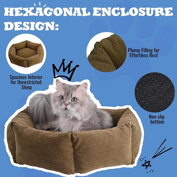 All-Season Stain Resistance Cat Dog Bed,Round Donut Pet Bed,Cord Washable Cat and Dog Beds with Removable Cover,Kitten Bed with Anti-Slip Bottom,Brown,29.5 * 5.9"