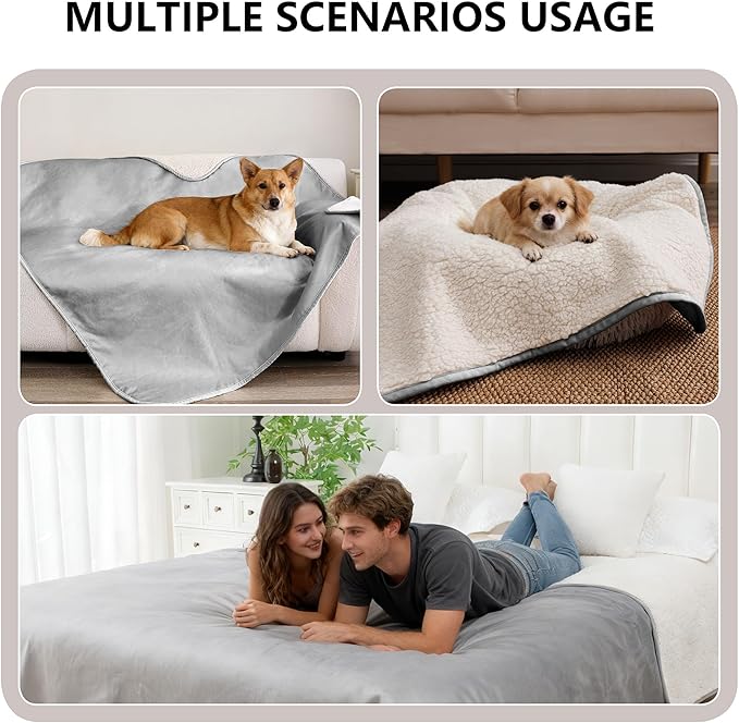 Waterproof Blanket for Bed, Leak Proof Dog Couch Sherpa Throw Blankets Reversible Pet Sofa Furniture Protector Machine Washable-86 x120,Grey