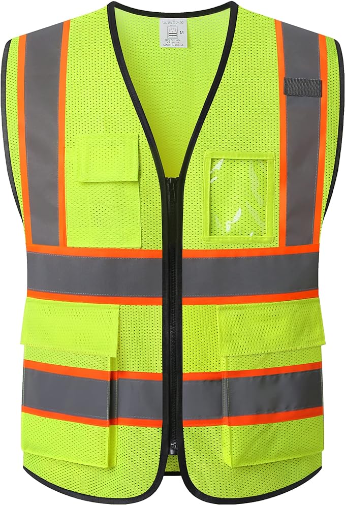 Reflective Mesh Safety Vest for Men Women with 5 Pockets and Zipper Front High Visibility Mesh Vest Hi Vis Construction Work Vest,Meets ANSI/ISEA Standards(EK175-Yellow-XL)