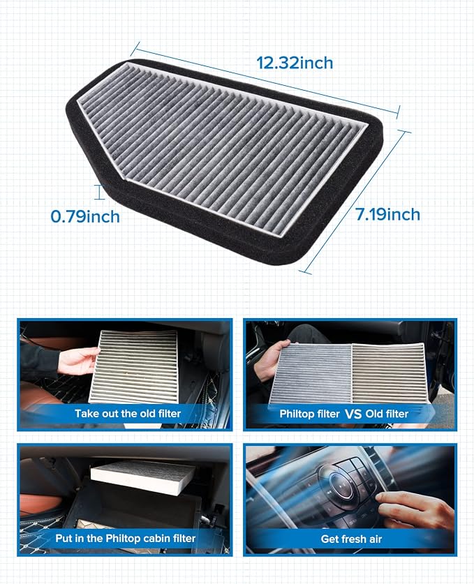 PHILTOP Cabin Air Filter w/Activated Carbon, Compatible