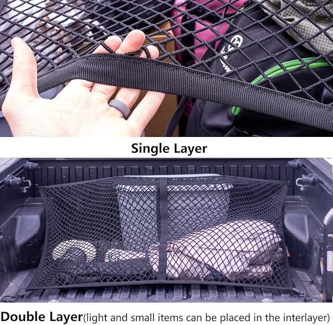 Highly Elastic Cargo Net, Simple Truck Bed Cargo Mesh Organizer, Suitable for Daily Light Loads of Trucks, 4'x4' Stretches to 7'x7' (Single Layer)