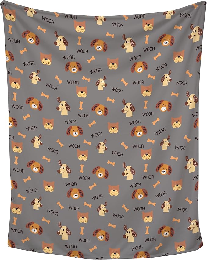 Grey Woof Plush Pet Lightweight Blanket - 60" x 80" - Cute for Dogs - Gifts and Puppy Essentials - Printed in America