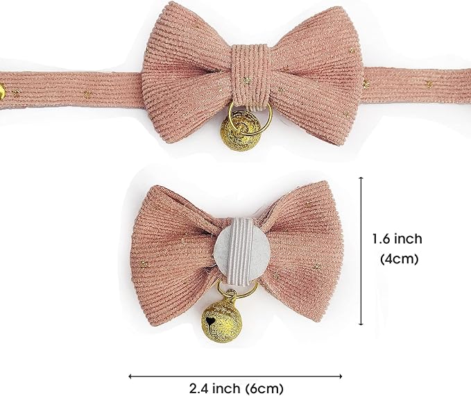 Safety Quick Release Cat Collars, Soft Kitten Collars with Detachable Bow Tie and Bell, Pack of 2, Adjustable 20-30 cm (20-30cm, Carolline+Steel Blue)
