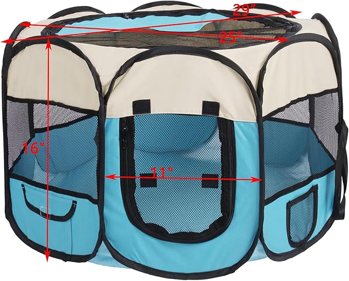 Pet Cat Playpen for Indoor Cats,Puppy Small Dog Cat Tent Crates Cage,Portable Pet Dog Playpen,29x29x16,Blue/Beige,1Pack
