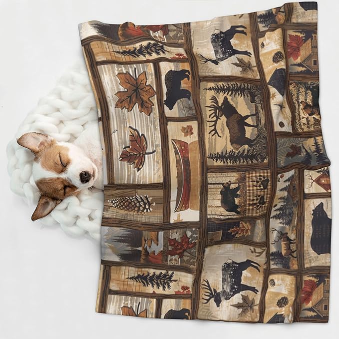 Cabin Blanket for Dog Cat - Rustic Dog Blankets 40x30 Buffalo Plaid Puppy Throw Blanket for Couch Sofa Bed