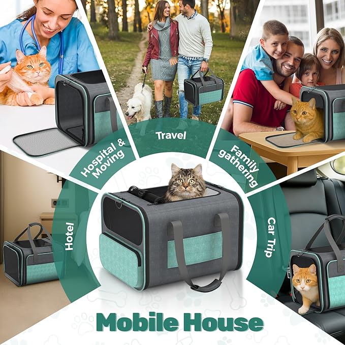 Cat Carrier for Airline Approved: Soft-Sided Cat Carrier Expandable for Small Dogs up to 15LBS - Pet Travel Bag for TSA Approved - Breathable for Airplane Camping Outdoor