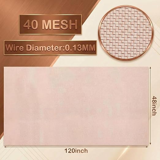 Therwen 48 Inch x 10 ft Copper Mesh Screen 99.9% Pure Copper 40 Mesh Roll Wire