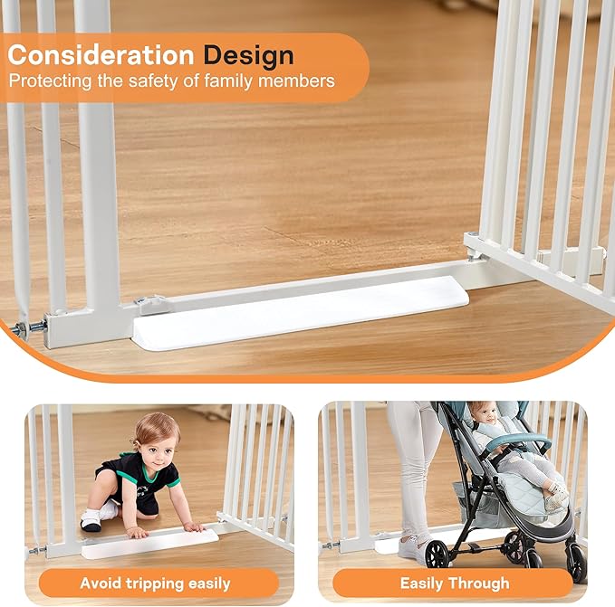71“ Extra Tall Cat Gate for Doorway：29.4-33.4” Wide Pet Gate, Auto Close/One Handed Open, 1.34” Extra Small Gap, No Drill Pressure Mount Tall Cat Gate for Interior Stairs/Kitchens/Hallways (White)