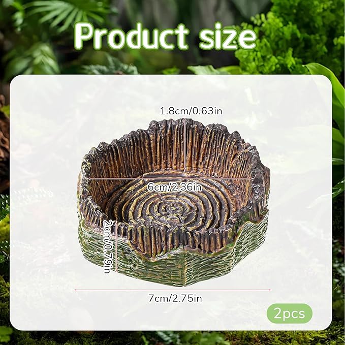 2 PCS Small Reptile Food Dish Reptile Water Dish Food Bowl Reptiles Feeding Foods Resin Terrarium Bowl for Bearded Dragon Gecko Frog Snake Chameleon Tortoise