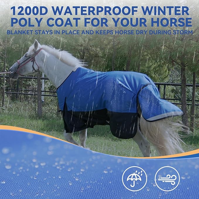 36” Winter Horse Blanket, 1200D Waterproof Poly Horse Turnout Blanket, Durable Tear-Resistant Thick Horse Blanket with Snuggit 220G Filling, Breathable Warmth Turnout Blankets for Horse