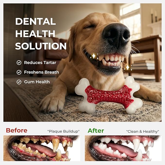 2-Pack Indestructible Dog Toys for Aggressive Chewers: Beef Flavored Hard Nylon Bone Chew Toys, Tough Dog Chew Toys for Large Dogs, Dog Toys to Keep Them Busy for Medium Large Breed, Red