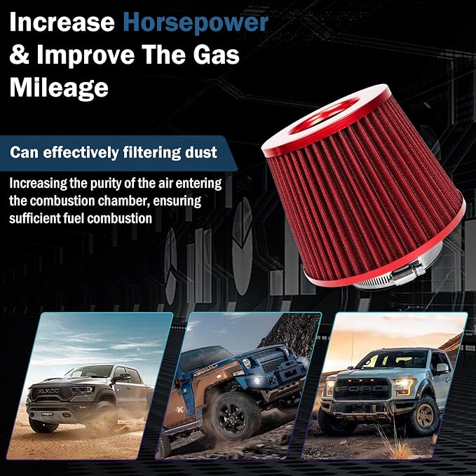 Universal Clamp-On Air Intake Filter, High Performance, Washable Filter