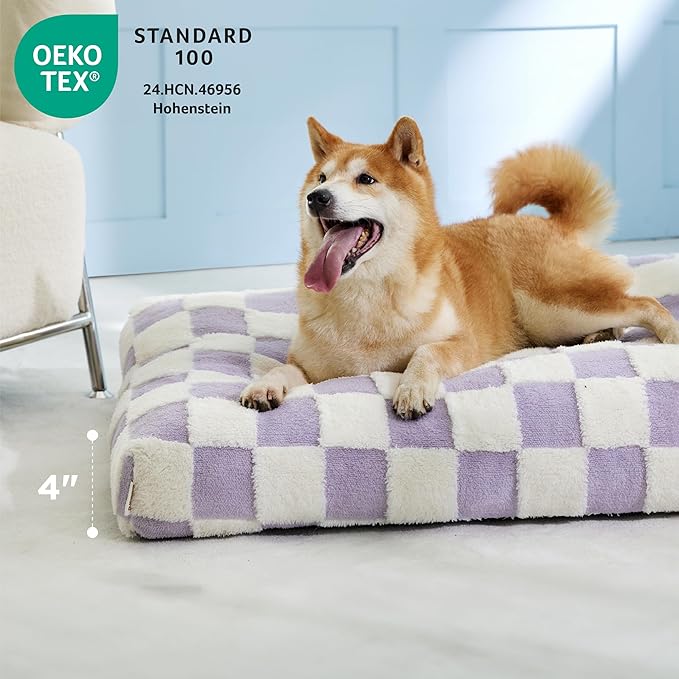 LE SURE XLarge Dog Bed-Thick Shredded Chopped Foam Pet Bed Indoor with Removable Cover, Cute Modern Fuzzy Plush & Anti Slip Bottom, Purple