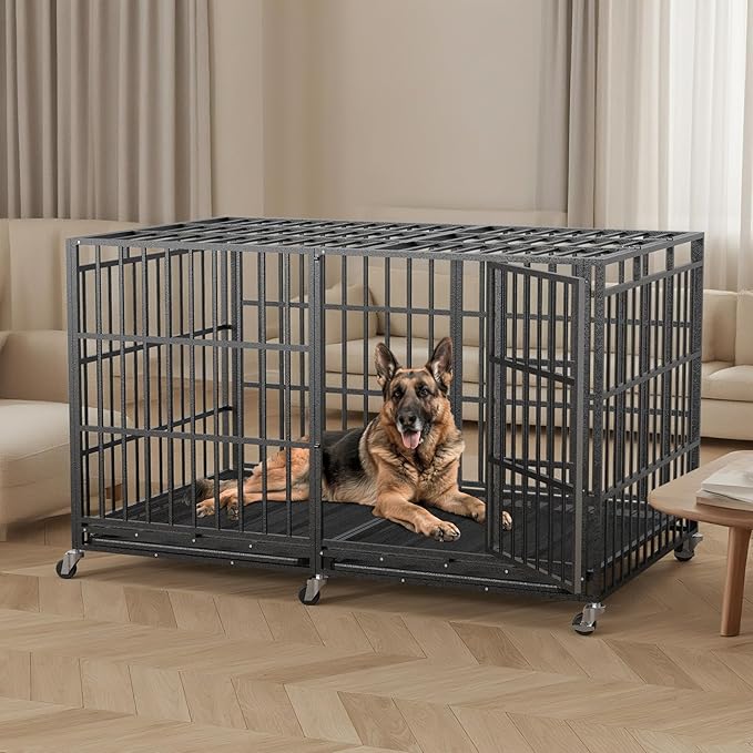 78 Inch Heavy Duty Dog Crate Indestructible XL Steel Escape Proof, Indoor High Anxiety Cage Kennel with Wheels, Removable Tray, Extra Large Kennel XL XXL