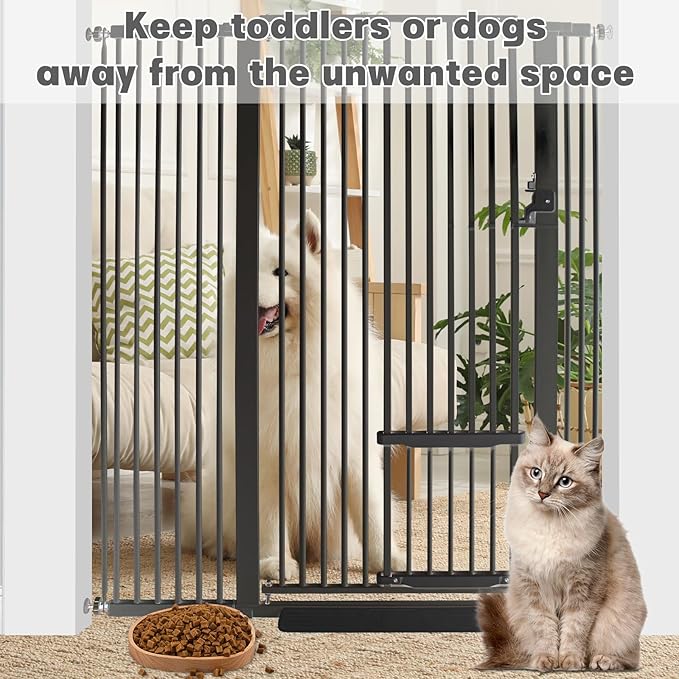 55 Inch Extra Tall Pet Gate with Small Cat Door, 29.55"-46.06" Adjustable Wide Dog Gate, Tall Cats Gates for Doorway, Stairs, House(Black)
