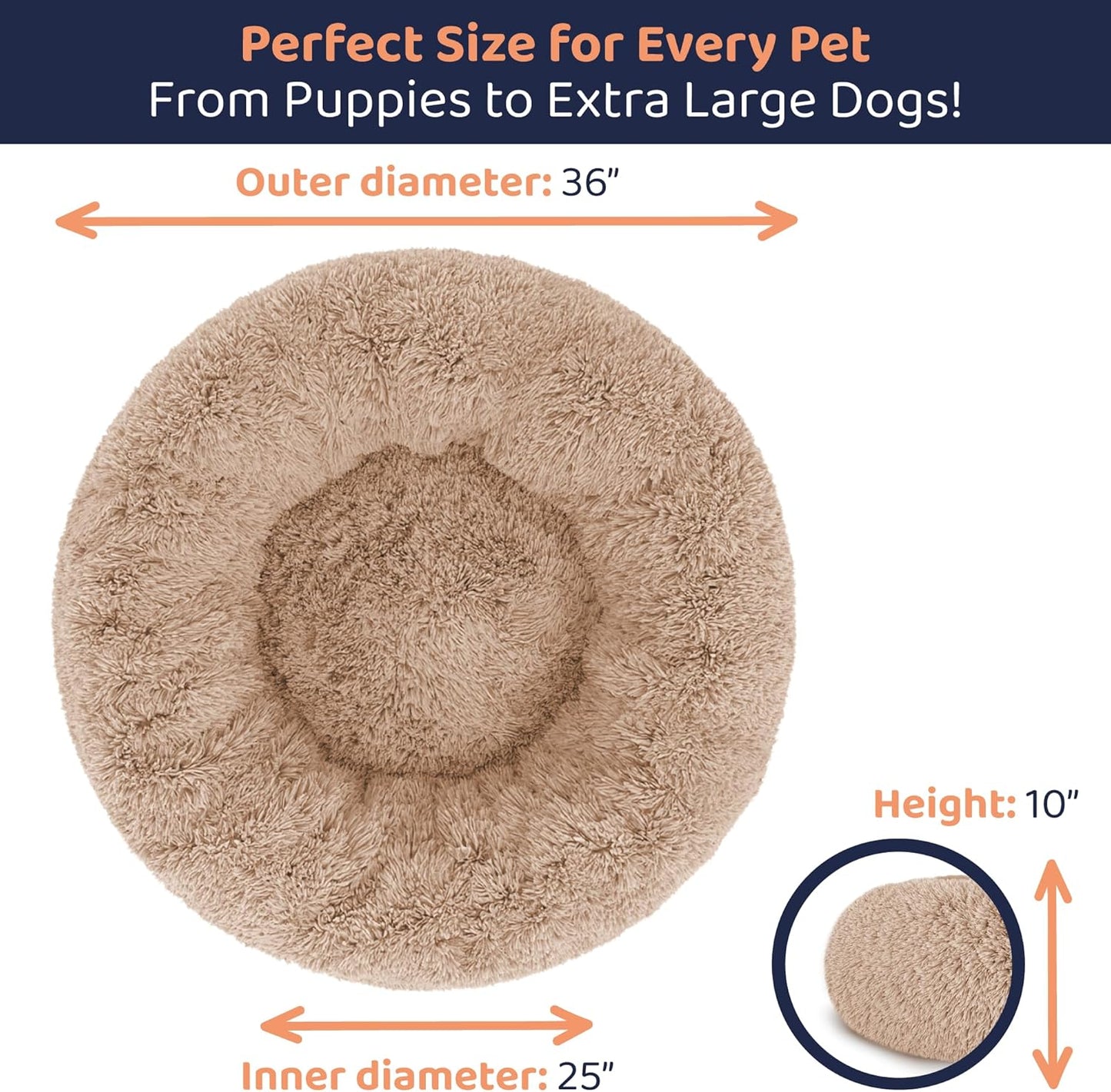 Donut Dog Bed - Premium Comfort for Anxiety Relief - Fluffy & Calming Design with Ultra-Plush Support | Cozy Round Dog Bed with Super Soft Circle Style (Size L Camel)