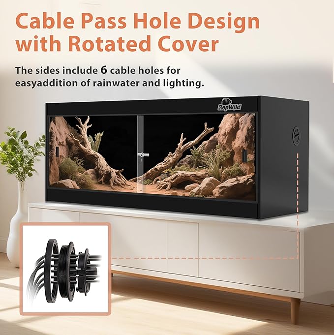 4x2x2 (120 Gallon) PVC Reptile Enclosure, RepWild Terrarium/Tank with Heavy-Duty Screen Top, Glass Sliding Doors & Lock for Bearded Dragons, Ball Python, Geckos, Lizards