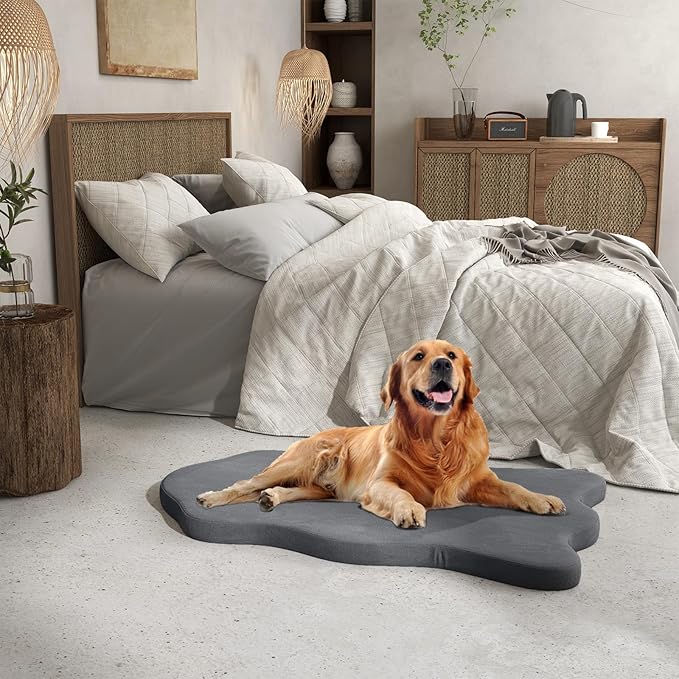 Giantex Memory Foam Dog Bed with Removable Washable Cover, Non-Slip Bottom, Egg Crate Foam Pet Sleeping Mat for Large Medium Dogs, 43 x 26 inch, Orthopedic Dog Bed Indoor Outdoor (Gray)