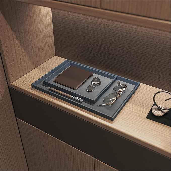 Oirlv Premium Leather Flat Jewelry Tray Jewelry Display Organizer, Valet Tray