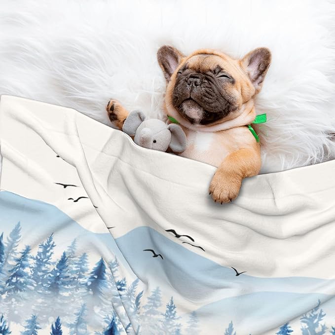 Misty Mountain Throw Blanket - Winter Trees Blanket for Dog Cat Snowy Pet Blankets 23x16 for Couch Sofa Bed