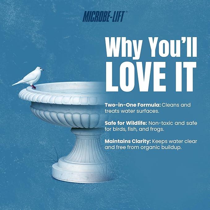 Microbe-Lift Bird Bath Clear Two-in-One Water Cleaner – 4 Oz – Safe for Birds, Fish & Frogs – Cleans Outdoor Birdbaths & Fountains – Natural Formula, Prevents Stains & Cloudiness