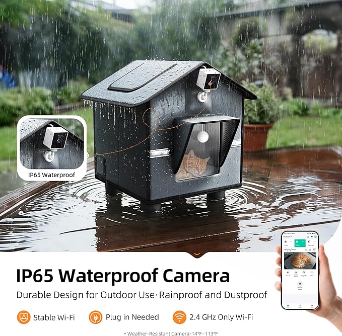 2K Pet Camera for Cat House & Outdoor Shelter, Security Camera with Phone App, IP65 Weatherproof Dog Camera, Clear Night Vision, 2-Way Talk, No Subscription Required