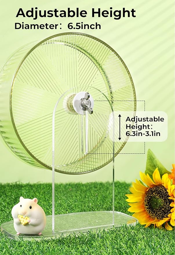 Super-Silent Hamster Exercise Wheel: Silent Spin Toys Hamster Running Wheels with Height Adjustable Stand for Hamsters Gerbils Mice Or Other Small Animals -6.5inch Yellow