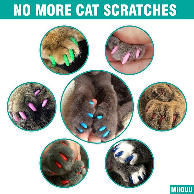 10x Colors / 100 pcs Cat Nail Caps | Cat Claw Covers with Adhesives and Applicators | Alpha (L)