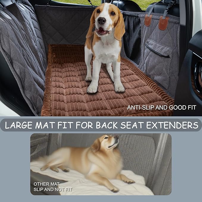 Dog Bed for Car Back Seat, Non-Slip Backseat Pet Bed Mat for Travel, Soft Dog Seat Cover Blanket Washable Couch Protector Fit for Hammock Extenders in Cars, SUVs and Trucks(54"×25" Brown)
