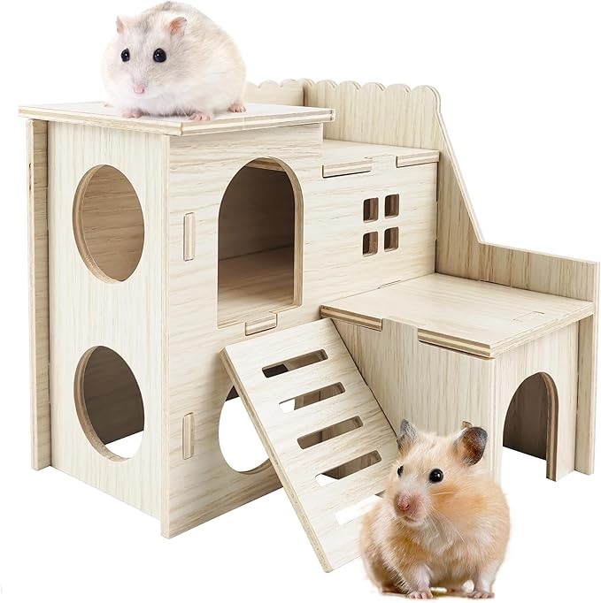 Hamster House - Double-Decker Hut With Slide, Guinea Pig Castle, Cage Accessories, Small Animal Habitat Decor