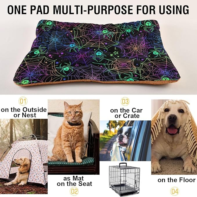 Halloween Spider Web Pet Bed Cute Dog Bed Mat Absorbing Non Slip Pad Pet Sleeping Mat for Small, Medium, and Large Dogs Puppy Cat 24 in x 18 in