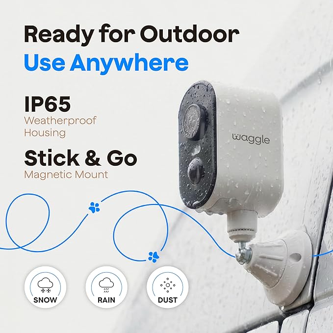 Waggle 4G LTE Cellular Security Camera, 2K HD Pet Monitor, No WiFi, 9000mAh Battery, Night Vision, 2-Way Talk & Siren Alarm, Dog Monitor for RVs/Camping/Travel & Indoor/Outdoor - Subscription Required