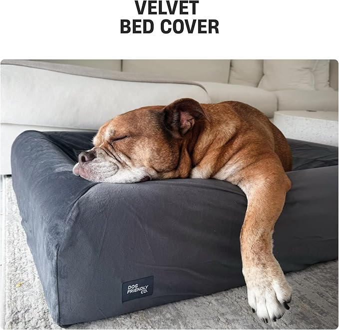 DF Co. Velvet Easy Fit Dog Bed Cover | Velvet Lining for Ultimate Comfort, Protect Original Bed, Machine Washable, Elastic Design, Allergy Management (Beige, S)