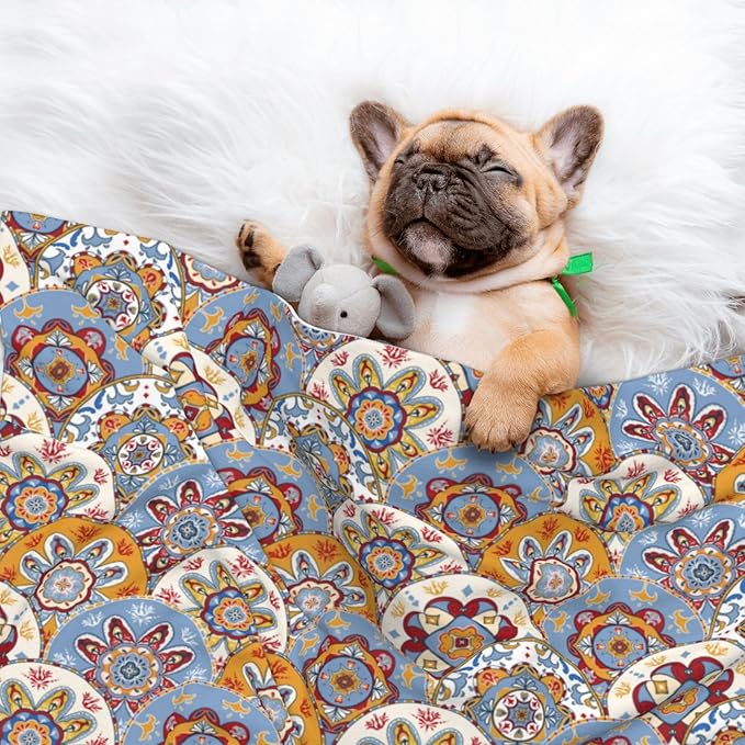Boho Throw Blanket - Vintage Colorful Floral Blanket for Dog Cat Pet Blankets 23x16 for Couch Sofa Bed